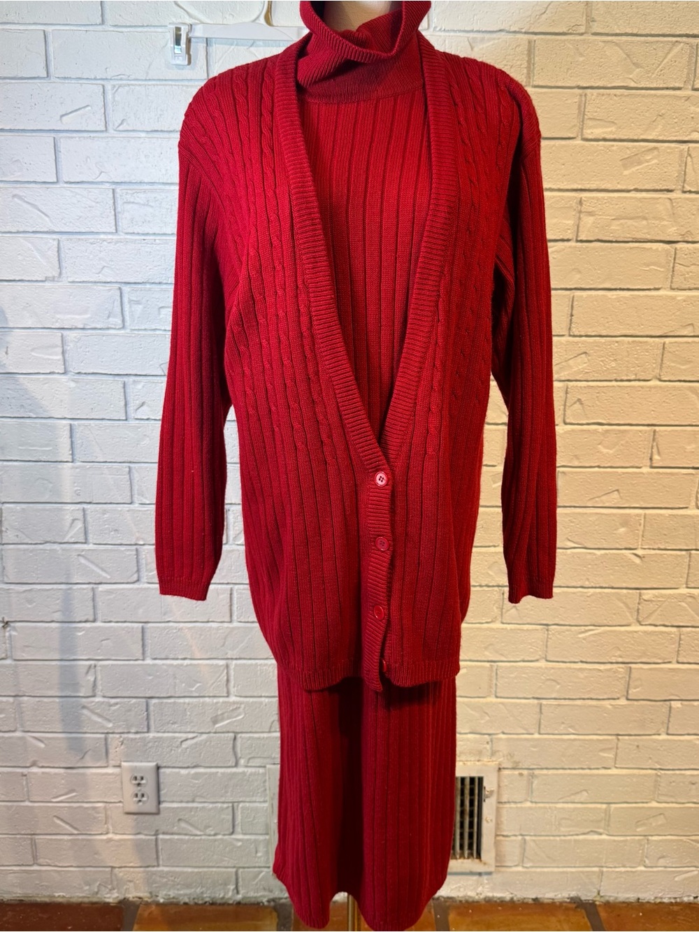 Vintage 80s 90s Sheridan Square Red Sweater Dress and Cardigan Set Women’s M/L